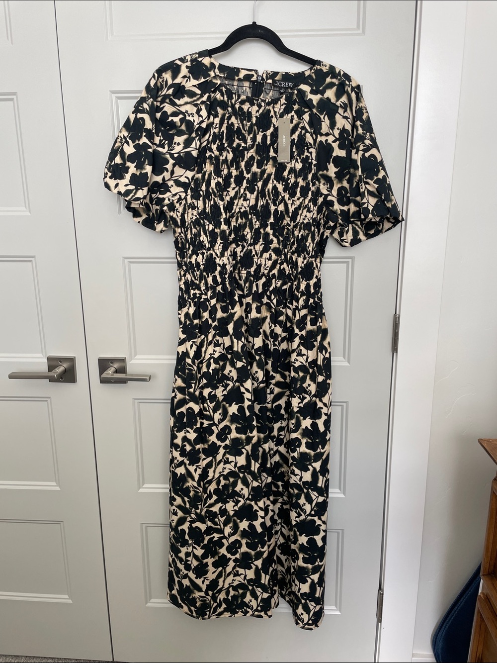 J. Crew Black and Cream Floral Midi Dress